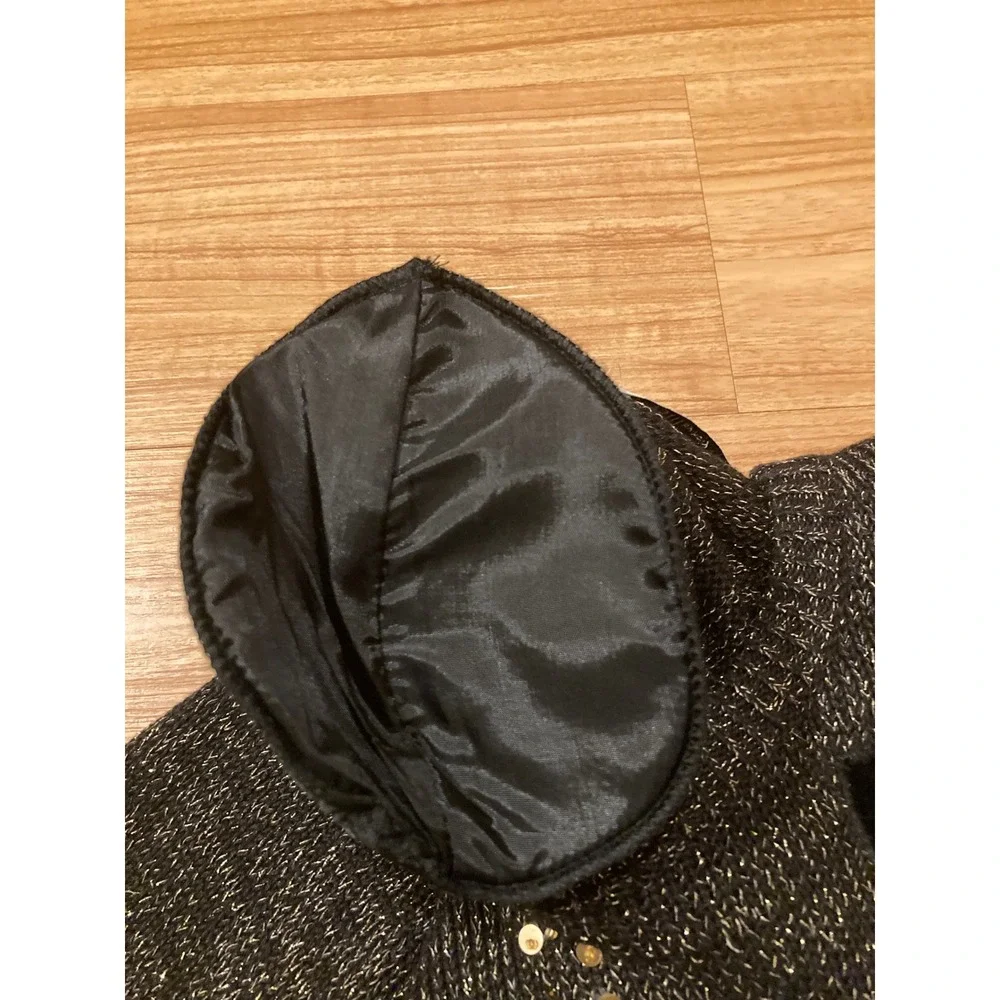 Vintage 80s Bonnie Bill Women L Black Sequin Velvet Geometric Knit Sweater Party
